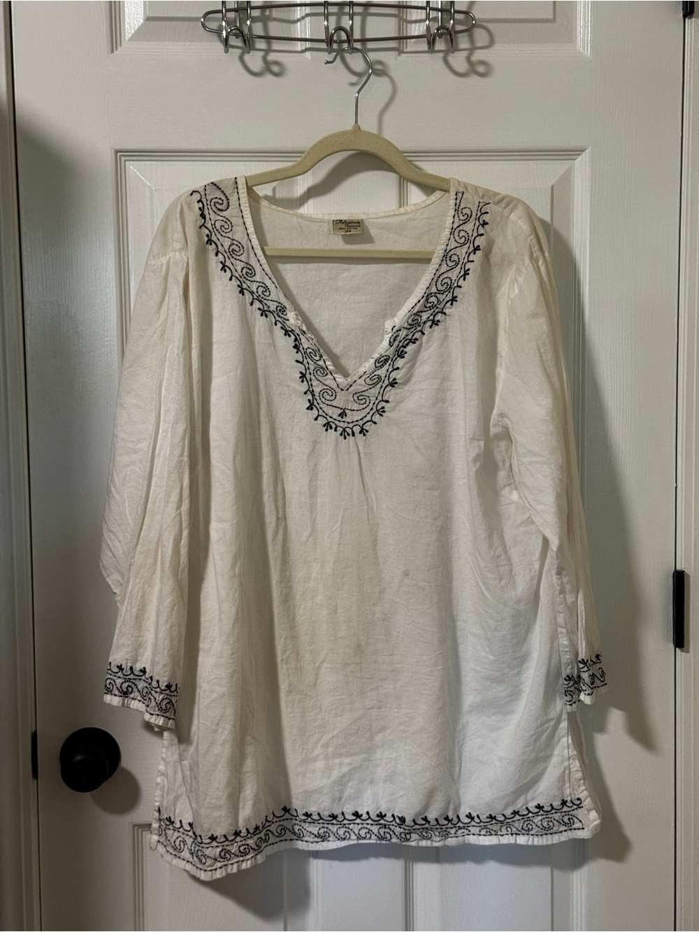 White Embroidered V-Neck Swimsuit Cover-Up, Tunic Top